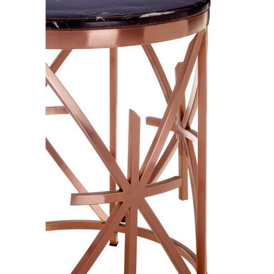 Rose Gold Finish Stainless Steel Frame Side Table with Black Marble Top | Alvaro