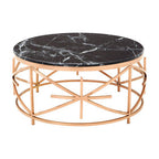 Rose Gold Finish Stainless Steel Frame Coffee Table with Black Marble Top | Alvaro