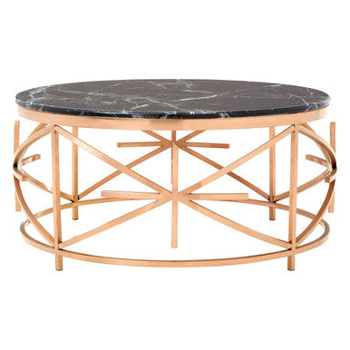 Rose Gold Finish Stainless Steel Frame Coffee Table with Black Marble Top | Alvaro
