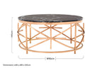 Rose Gold Finish Stainless Steel Frame Coffee Table with Black Marble Top | Alvaro