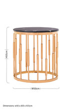 Round Rose Gold Copper Finish Frame Side Table with Black Marble Top | Alvaro