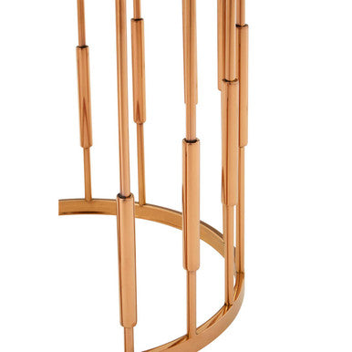 Round Rose Gold Copper Finish Frame Side Table with Black Marble Top | Alvaro