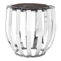 Black Marble Top Side Table Chrome Stainless Steel Barrel Frame | Alvaro