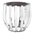Black Marble Top Side Table Chrome Stainless Steel Barrel Frame | Alvaro