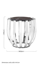 Black Marble Top Side Table Chrome Stainless Steel Barrel Frame | Alvaro