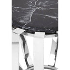 Black Marble Top Side Table Chrome Stainless Steel Barrel Frame | Alvaro