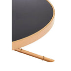 Black Glass Top Round Coffee Table with Rose Gold Iron Legs Ring Detail | Alvaro