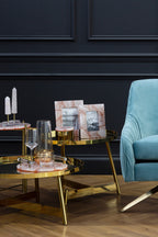 Rose Gold Set of 2 Round Coffee Tables with Angular Asymmetric Frames | Alvaro