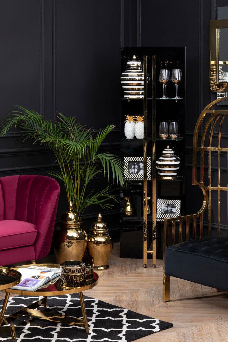 Rose Gold Set of 2 Round Coffee Tables with Angular Asymmetric Frames | Alvaro