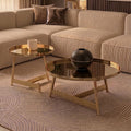 Rose Gold Set of 2 Round Coffee Tables with Angular Asymmetric Frames | Alvaro