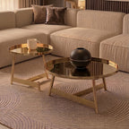 Rose Gold Set of 2 Round Coffee Tables with Angular Asymmetric Frames | Alvaro