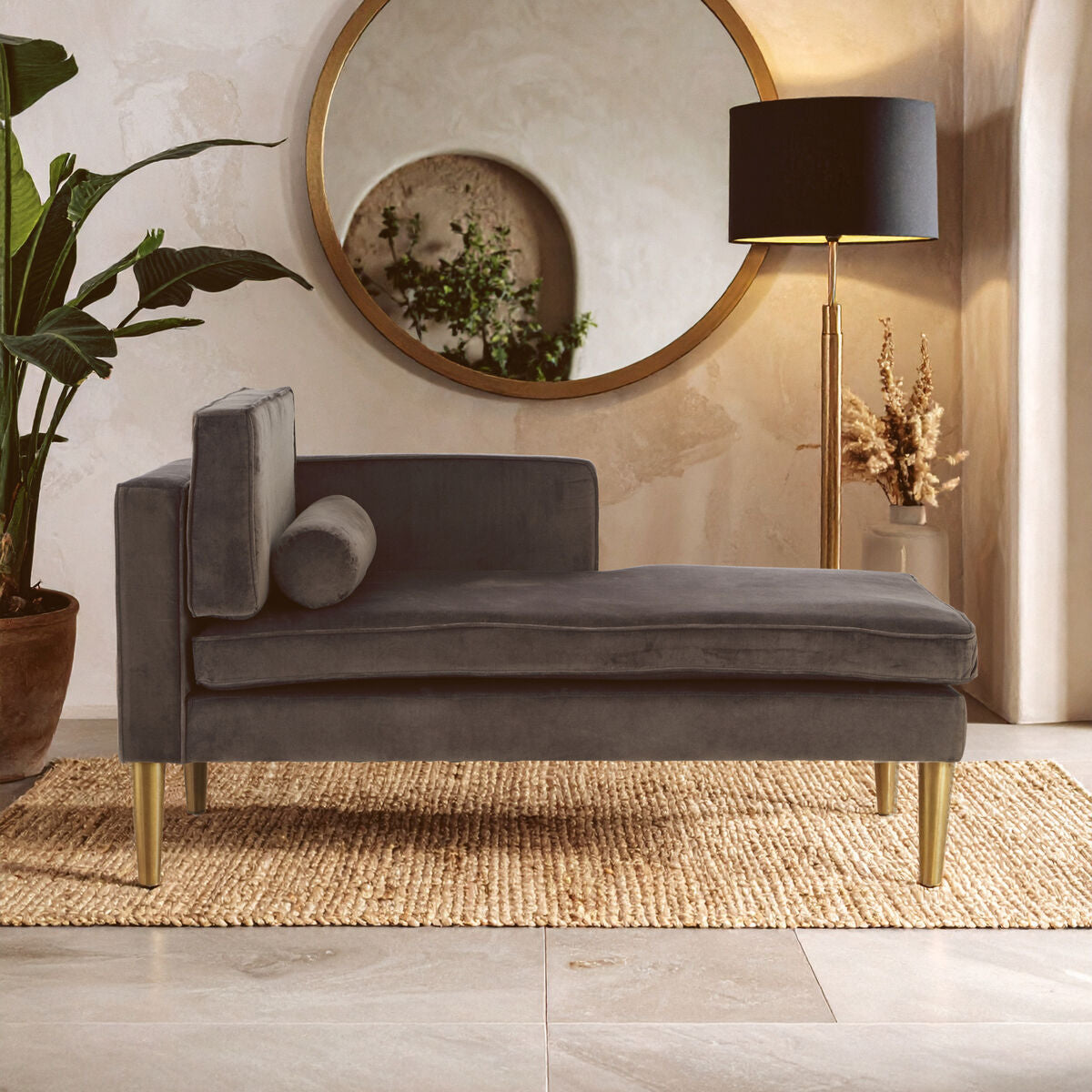 Grey Velvet Left Hand Chaise Longue | Louxor