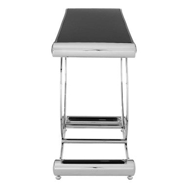 Black Tempered Glass Top Console Table with Polished Stainless Steel Frame | Novara