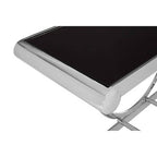 Black Tempered Glass Top Console Table with Polished Stainless Steel Frame | Novara