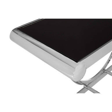 Black Tempered Glass Top Console Table with Polished Stainless Steel Frame | Novara