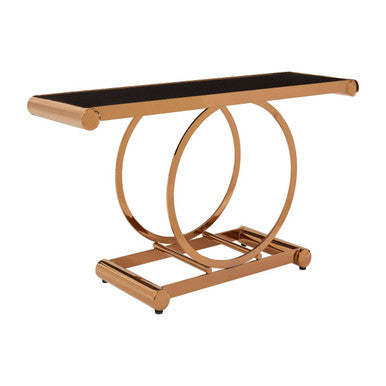 Black Tempered Glass Top with Rose Gold Stainless Steel Frame with Rounded Corners | Novara