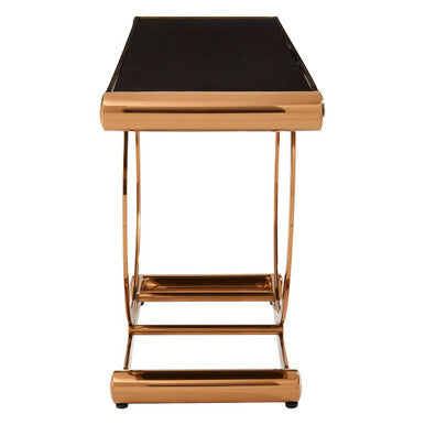 Black Tempered Glass Top with Rose Gold Stainless Steel Frame with Rounded Corners | Novara