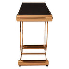 Black Tempered Glass Top with Rose Gold Stainless Steel Frame with Rounded Corners | Novara