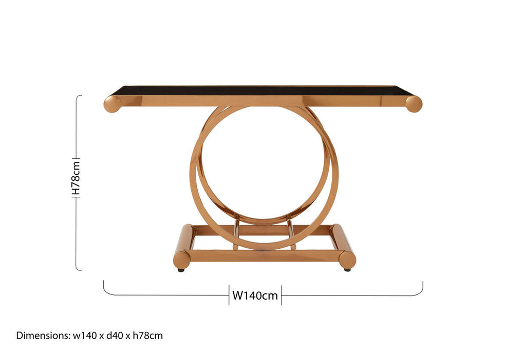 Black Tempered Glass Top with Rose Gold Stainless Steel Frame with Rounded Corners | Novara