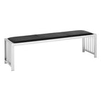 Black Leather Bench with Stainless Steel Frame | Novara