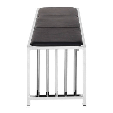 Black Leather Bench with Stainless Steel Frame | Novara