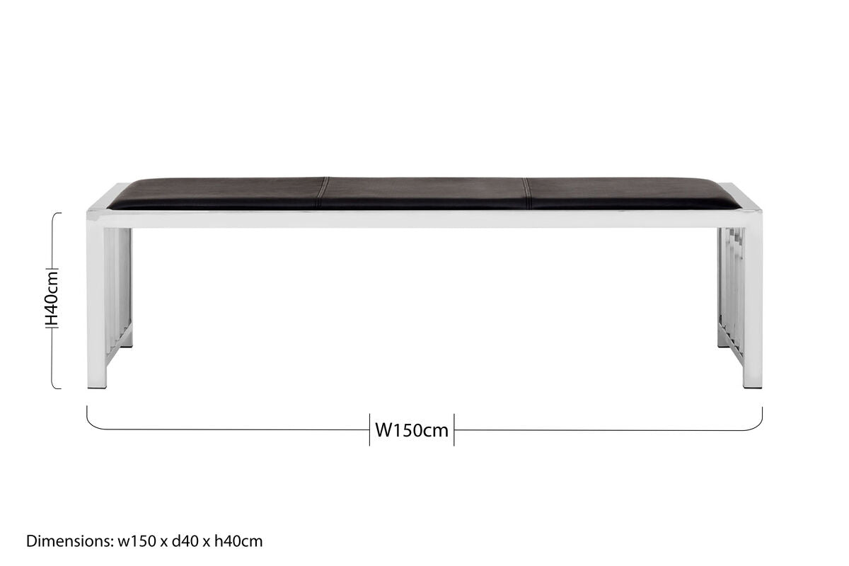 Black Leather Bench with Stainless Steel Frame | Novara