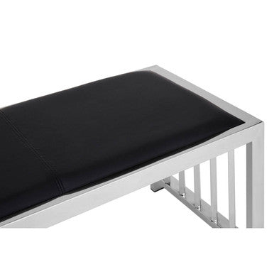 Black Leather Bench with Stainless Steel Frame | Novara