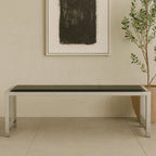 Black Leather Bench with Stainless Steel Frame | Novara