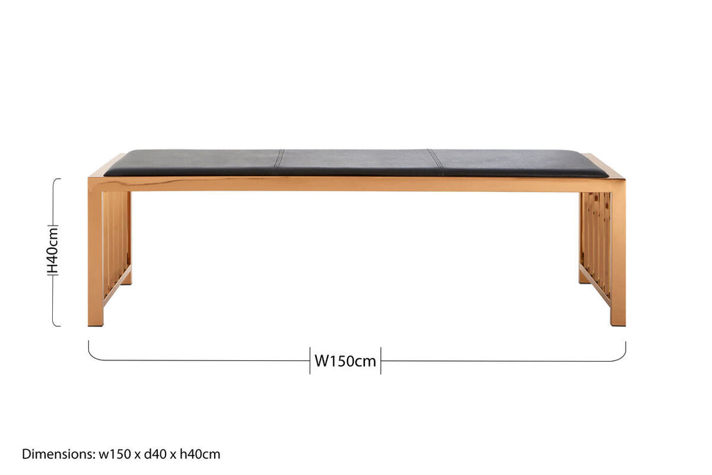Black Leather and Rose Gold Finish Bench | Novara
