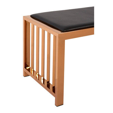 Black Leather and Rose Gold Finish Bench | Novara