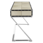 Hair-On-Leather Mango Wood Two-Drawer Console Table with Polished Stainless Steel Legs, Kensington Townhouse