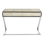 Hair-On-Leather Mango Wood Two-Drawer Console Table with Polished Stainless Steel Legs, Kensington Townhouse
