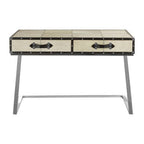 Hair-On-Leather Mango Wood Two-Drawer Console Table with Polished Stainless Steel Legs, Kensington Townhouse