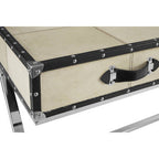 Hair-On-Leather Mango Wood Two-Drawer Console Table with Polished Stainless Steel Legs, Kensington Townhouse