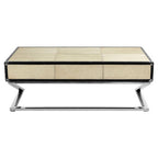 Mango Wood Three-Drawer Coffee Table with Leather Handles Black Trim and Stud Detailing | Kensington Townhouse