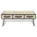 Mango Wood Three-Drawer Coffee Table with Leather Handles Black Trim and Stud Detailing | Kensington Townhouse