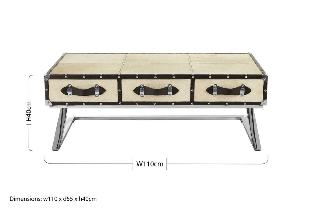Mango Wood Three-Drawer Coffee Table with Leather Handles Black Trim and Stud Detailing | Kensington Townhouse