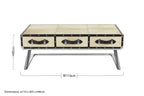 Mango Wood Three-Drawer Coffee Table with Leather Handles Black Trim and Stud Detailing | Kensington Townhouse