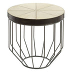Tall Iron Side Table with Genuine Leather and Mango Wood Top | Kensington Townhouse