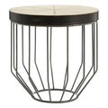 Tall Iron Side Table with Genuine Leather and Mango Wood Top | Kensington Townhouse