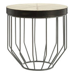 Tall Iron Side Table with Genuine Leather and Mango Wood Top | Kensington Townhouse