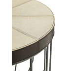 Tall Iron Side Table with Genuine Leather and Mango Wood Top | Kensington Townhouse