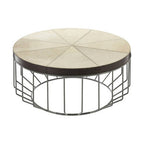 Genuine Leather Coffee Table with Distressed Grey Iron Cage Base | Kensington Townhouse