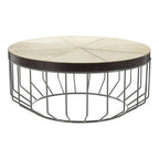 Genuine Leather Coffee Table with Distressed Grey Iron Cage Base | Kensington Townhouse