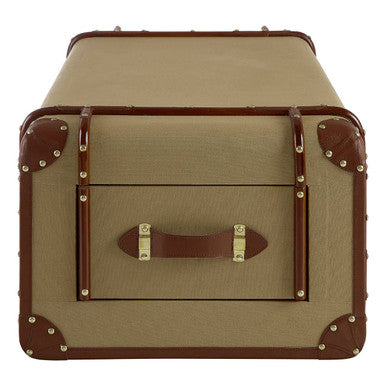 Mango Wood Canvas Trunk Coffee Table with Genuine Leather Detail, Columbus