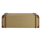 Mango Wood Canvas Trunk Coffee Table with Genuine Leather Detail, Columbus