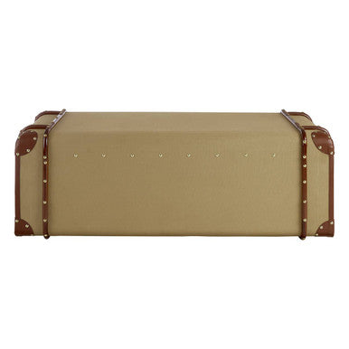 Mango Wood Canvas Trunk Coffee Table with Genuine Leather Detail, Columbus