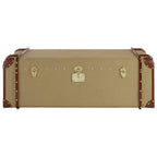 Mango Wood Canvas Trunk Coffee Table with Genuine Leather Detail, Columbus