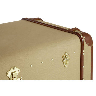 Mango Wood Canvas Trunk Coffee Table with Genuine Leather Detail, Columbus