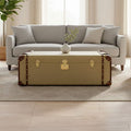 Mango Wood Canvas Trunk Coffee Table with Genuine Leather Detail, Columbus